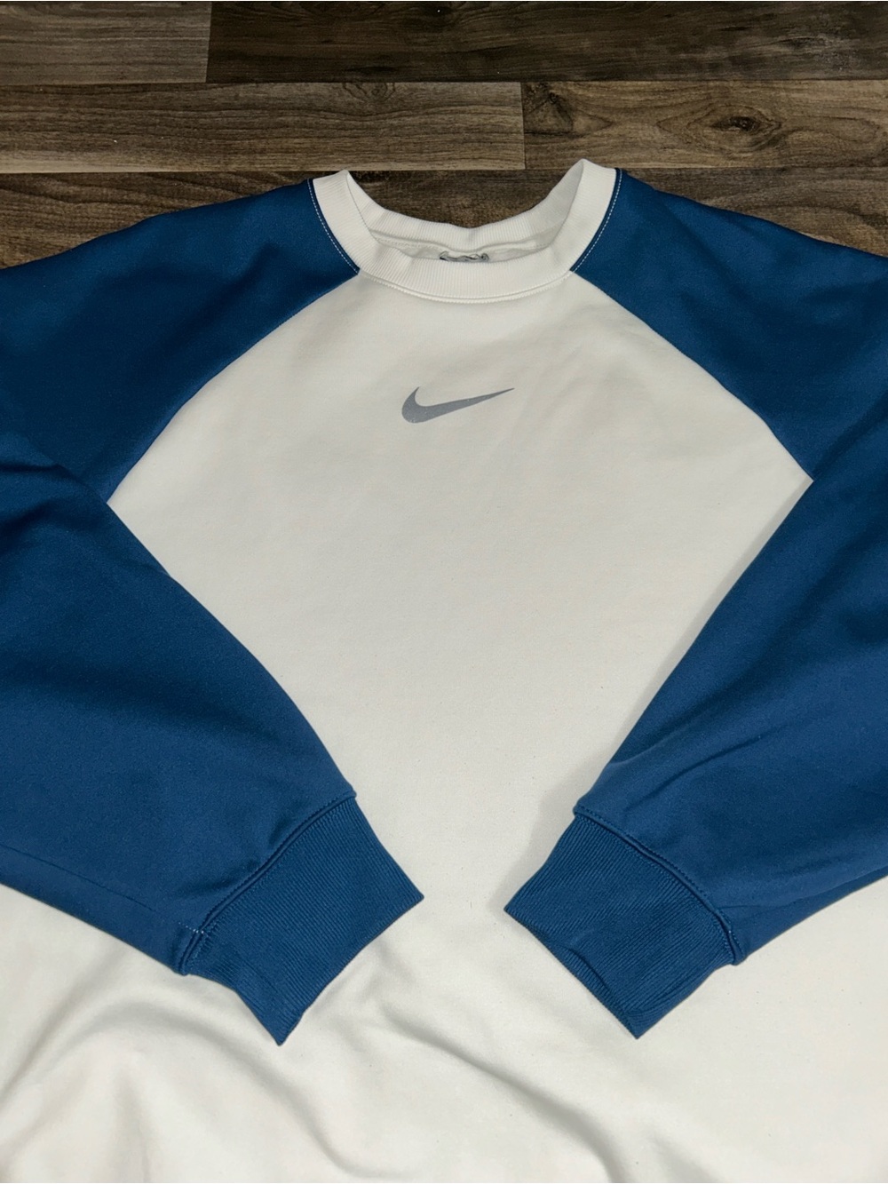 Nike White Blue Fleece Crewneck Sweatshirt Center Swoosh XXL